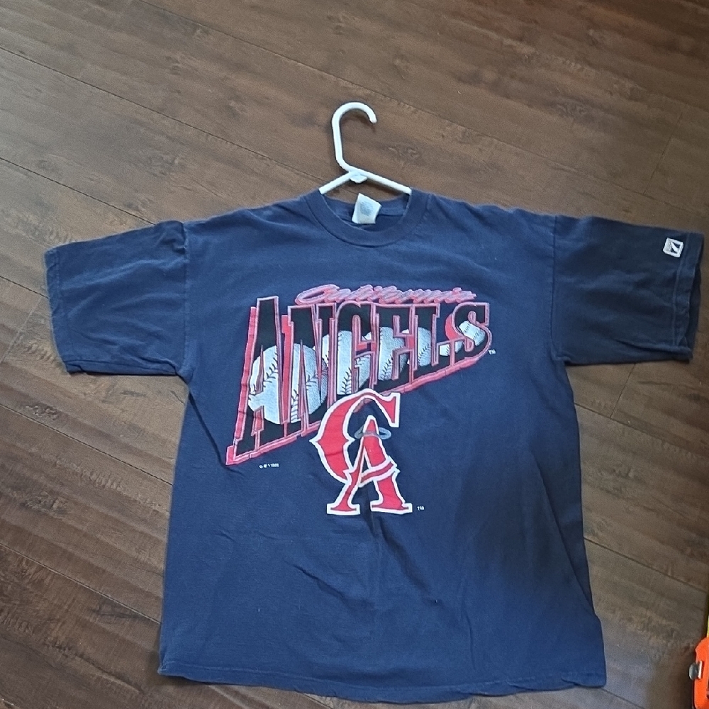 Men's LOGO 7 Navy Los Angeles Angels LAA MLB Vintage Graphic Tee Red & White L